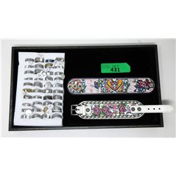 2 Ed Hardy Bracelets & 40 New Metal Rings