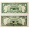 Image 2 : TWO 1950 $5.00 FEDERAL RESERVE NOTES