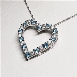 Silver Blue Topaz Cubic Zirconia Heart Shaped Pendant With Chain Necklace (~length 18"cm), Suggested