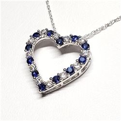 Silver Created Sapphire Cubic Zirconia Heart Shaped Pendant With Chain Necklace (~length 18"cm), Sug