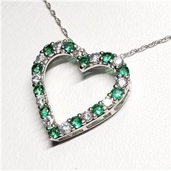 Silver Simulated Emerald Cubic Zirconia Heart Shaped Pendant With Chain Necklace (~length 18"cm), Su
