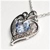Image 1 : Silver Simulated Aquamarine Heart Shaped Pendant With Chain Necklace (~length 18"cm), Suggested Reta