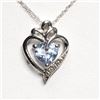 Image 2 : Silver Simulated Aquamarine Heart Shaped Pendant With Chain Necklace (~length 18"cm), Suggested Reta
