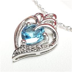 Silver Blue Topaz Heart Shaped Pendant With Chain Necklace (~length 18"cm), Suggested Retail Value $
