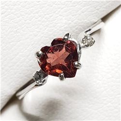 10K White Gold Natural Garnet(1.5ct) Diamond(0.03ct) Ring (~Size 6), Made in Canada, Suggested Retai