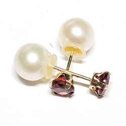 10K Yellow Gold Garnet (0.64ct) Freshwater Pearl 2 In 1 Earrings, Made in Canada, Suggested Retail V