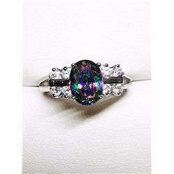 Silver Rainbow Topaz Cubic Zirconia (3.66Gm) Ring (~Size 7), Suggested Retail Value $100
