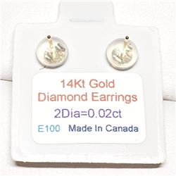 14K Yellow Gold Diamond(0.02ct) Earrings, Made in Canada, Suggested Retail Value $200