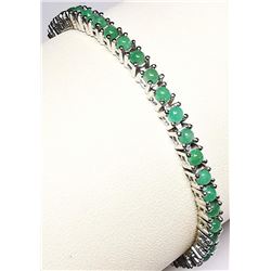 Silver Natural Emeralds(4.1ct) (9.95Gm, 7.5") Bracelet, Appraised Retail $1352
