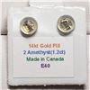 Image 3 : 14Kt Yellow Gold Fill Amethyst(1.2ct) Stud Earrings E , Made in Canada, Suggested Retail Value $80