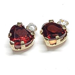10K Yellow Gold Garnet Cubic Zirconia Silicone Stud Back Earrings, Made in Canada, Suggested Retail 