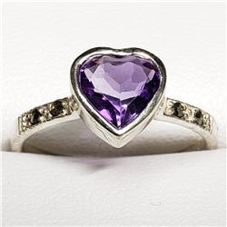 Silver Amethyst Marcasite Ring (~Size 7.5), Suggested Retail Value $80