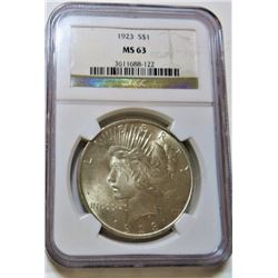 1923 MS 63 NGC PEace Silver Dollar