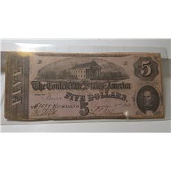 1862 $5 Confederate States Currency