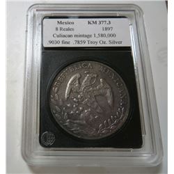 1897 Mexican 8 Realles Silver Coin in Slab