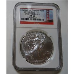 2011 S Early Releases - MS 69 Silver Eagle NGC