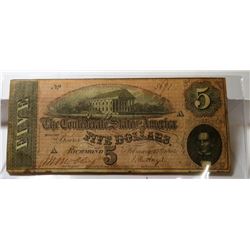 1864 Confederate States $5 Currency