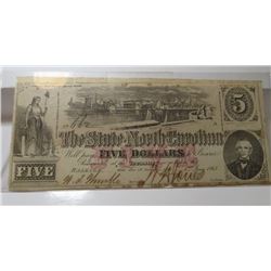 RARE 1863 State of North Carolina $5 Currency