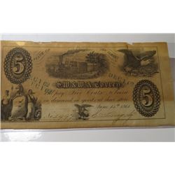 1861 State of New Jersey $5 Currency