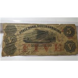 1864 State of South Carolina $5 Currency as found
