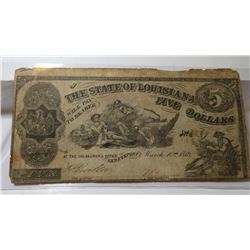 1863 State of Louisana $5 Currency