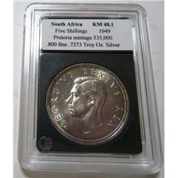 1949 So. Africa 5 Shilling Silver Coin in Slab