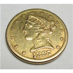 1887 S $5 Gold Liberty Half Eagle