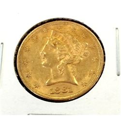 1881 $ 5 Gold Liberty