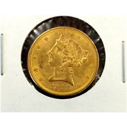 1908 $ 5 Gold Liberty