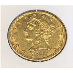 1899 S $5 Gold Liberty Better Date