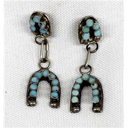 Zuni Old Pawn Sterling Inlay Turquoise Earrings