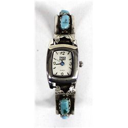 Zuni Old Pawn Sterling Turquoise Watch Bracelet