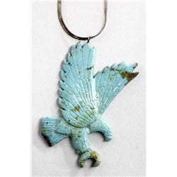 Navajo Carved Turquoise Eagle Pendant Necklace
