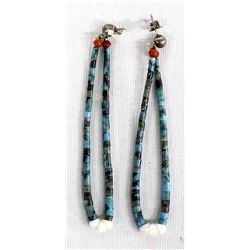 Navajo Turquoise, Jet, &  Coral Jocla Earrings