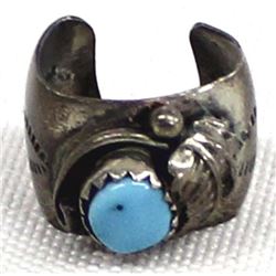 Vintage Navajo Sterling Turquoise Ear Cuff