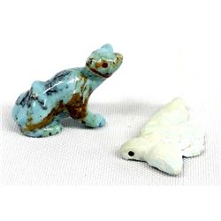 2 Native American Zuni Carved Turquoise Fetishes