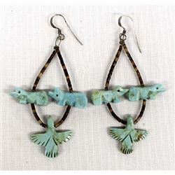 Navajo Turquoise Fetish & Shell Heishi Earrings