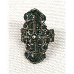 Mexican Sterling Chip Inlay Turquoise Ring, Sz 8