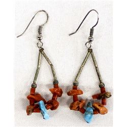 Navajo Sterling Coral & Turquoise Nugget Earrings