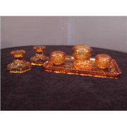 amber glass dresser set 