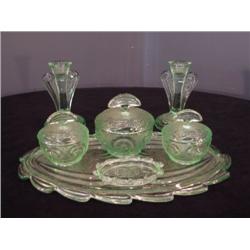green glass dresser set 
