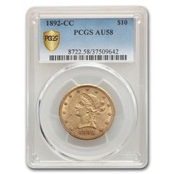 1892-CC $10 Liberty Gold Eagle AU-58 PCGS