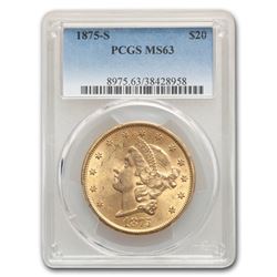 1875-S $20 Liberty Gold Double Eagle MS-63 PCGS