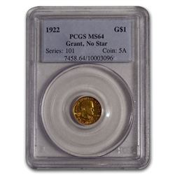 1922 Gold $1.00 Grant No Star MS-64 PCGS