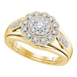 10kt Yellow Gold Round Prong-set Diamond Small Cluster Ring 1/10 Cttw