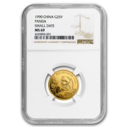 1990 China 1/4 oz Gold Panda Small Date MS-69 NGC