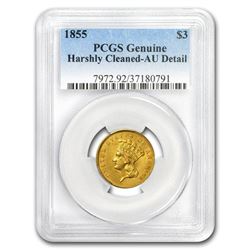 1855 $3 Gold Princess AU Details PCGS