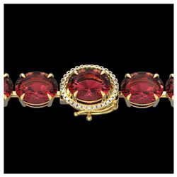 64.01 ctw Sapphire & Diamond Halo Necklace 10K Rose Gold