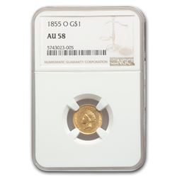 1855-O $1 Indian Head Gold AU-58 NGC