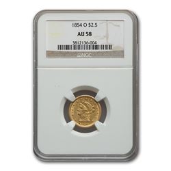 1854-O $2.50 Liberty Gold Quarter Eagle AU-58 NGC